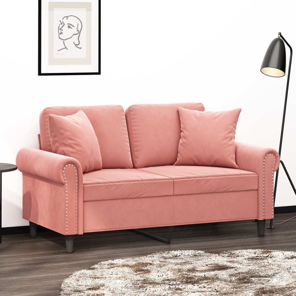 vidaXL 2 személyes rózsaszín bársony kanapé párnákkal 120 cm