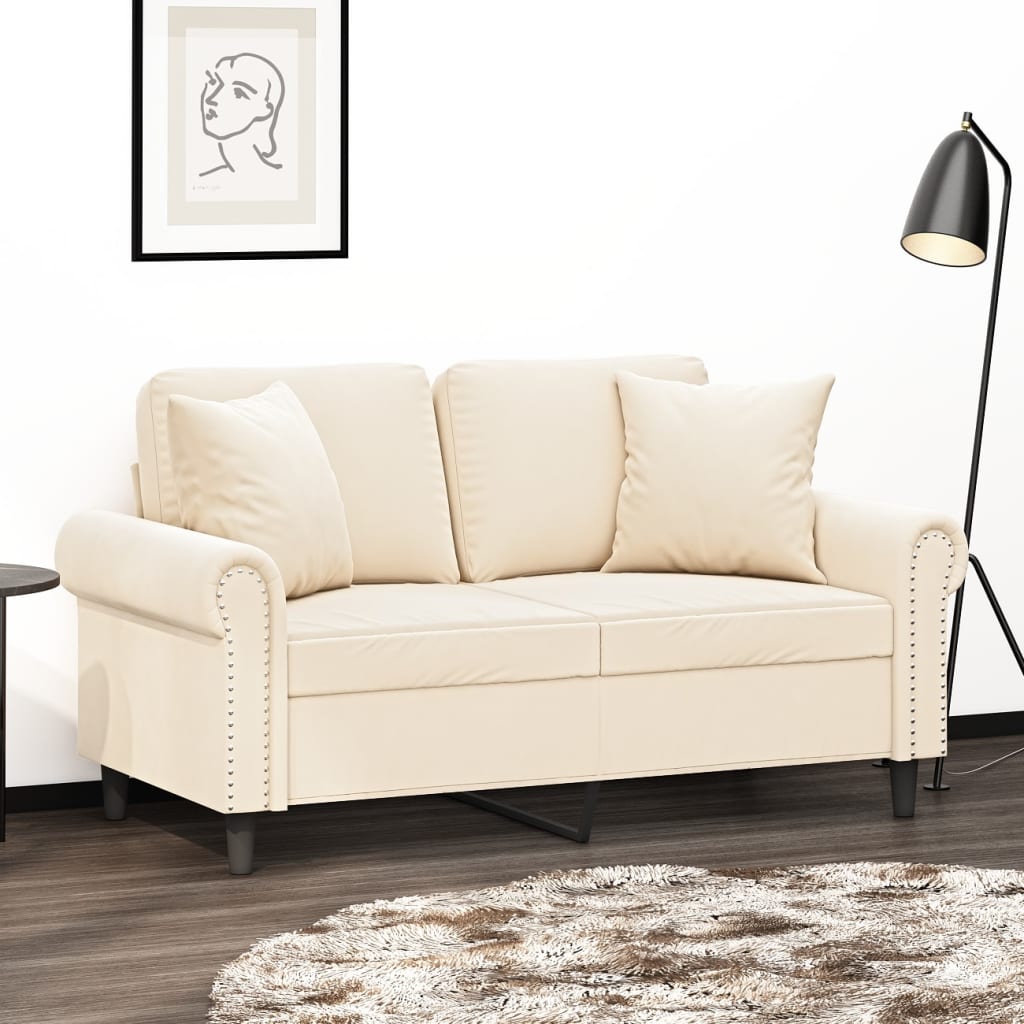 vidaXL 2 személyes krémszínű bársony kanapé párnákkal 120 cm