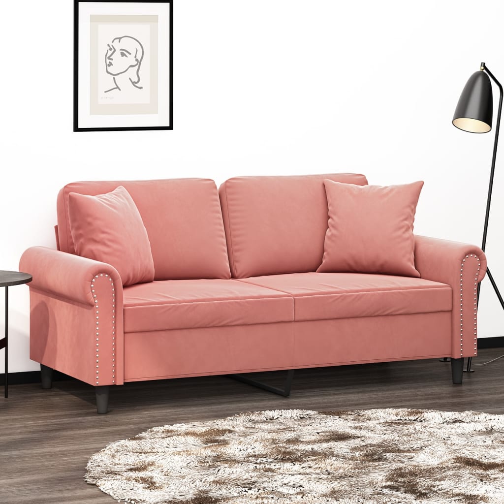 vidaXL 2 személyes rózsaszín bársony kanapé párnákkal 140 cm