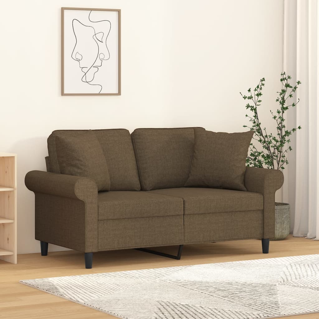 vidaXL 2 személyes barna szövet kanapé párnákkal 120 cm