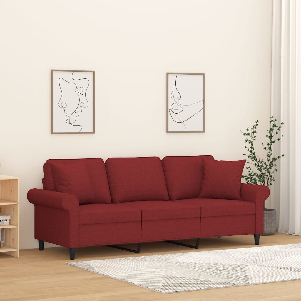 vidaXL 3 személyes bordó szövetkanapé párnákkal 180 cm