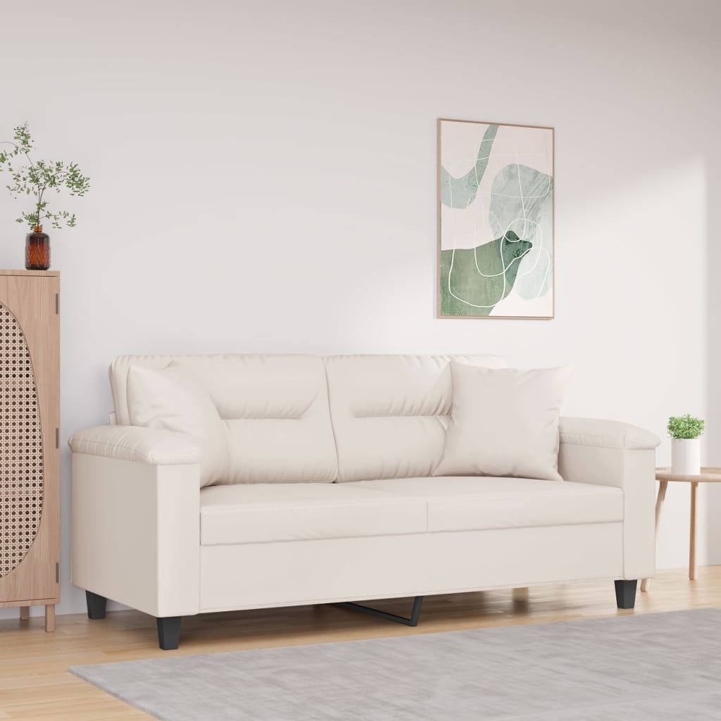 vidaXL 2 személyes bézs mikroszálas szövetkanapé párnákkal 140 cm