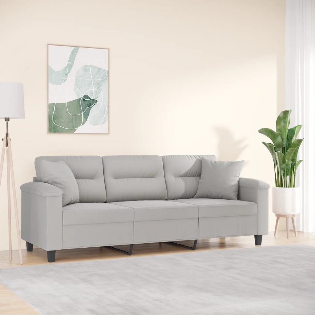 vidaXL 3 személyes világosszürke mikroszálas kanapé párnákkal 180cm