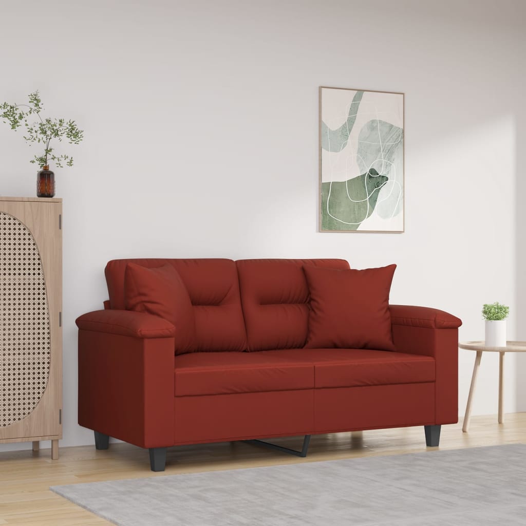 vidaXL 2 személyes bordó műbőr kanapé párnákkal 120 cm