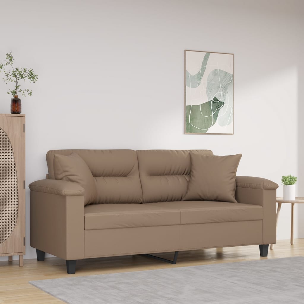 vidaXL 2 személyes cappuccino színű műbőr kanapé párnákkal 140 cm