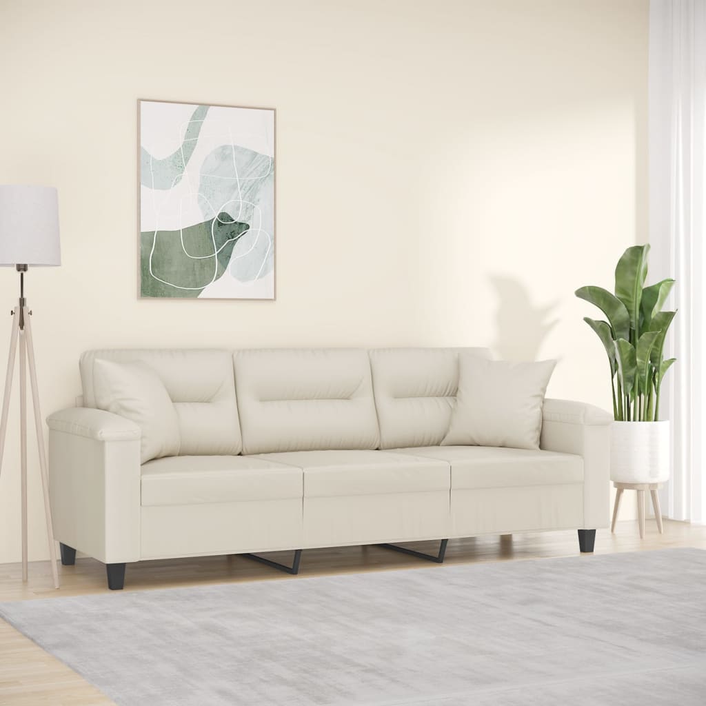 vidaXL 3 személyes krémszínű műbőr kanapé párnákkal 180 cm