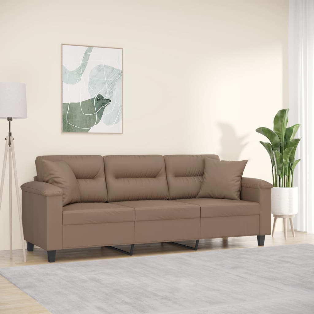 vidaXL 3 személyes cappuccino színű műbőr kanapé párnákkal 180 cm