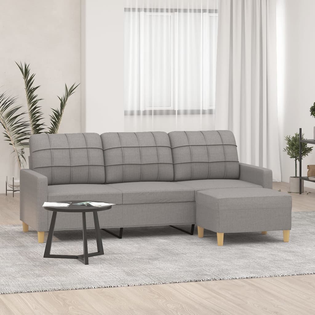 vidaXL 3 személyes világosszürke szövet kanapé lábtartóval 180 cm