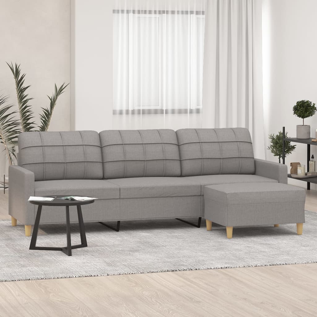vidaXL 3 személyes világosszürke szövet kanapé lábtartóval 210 cm