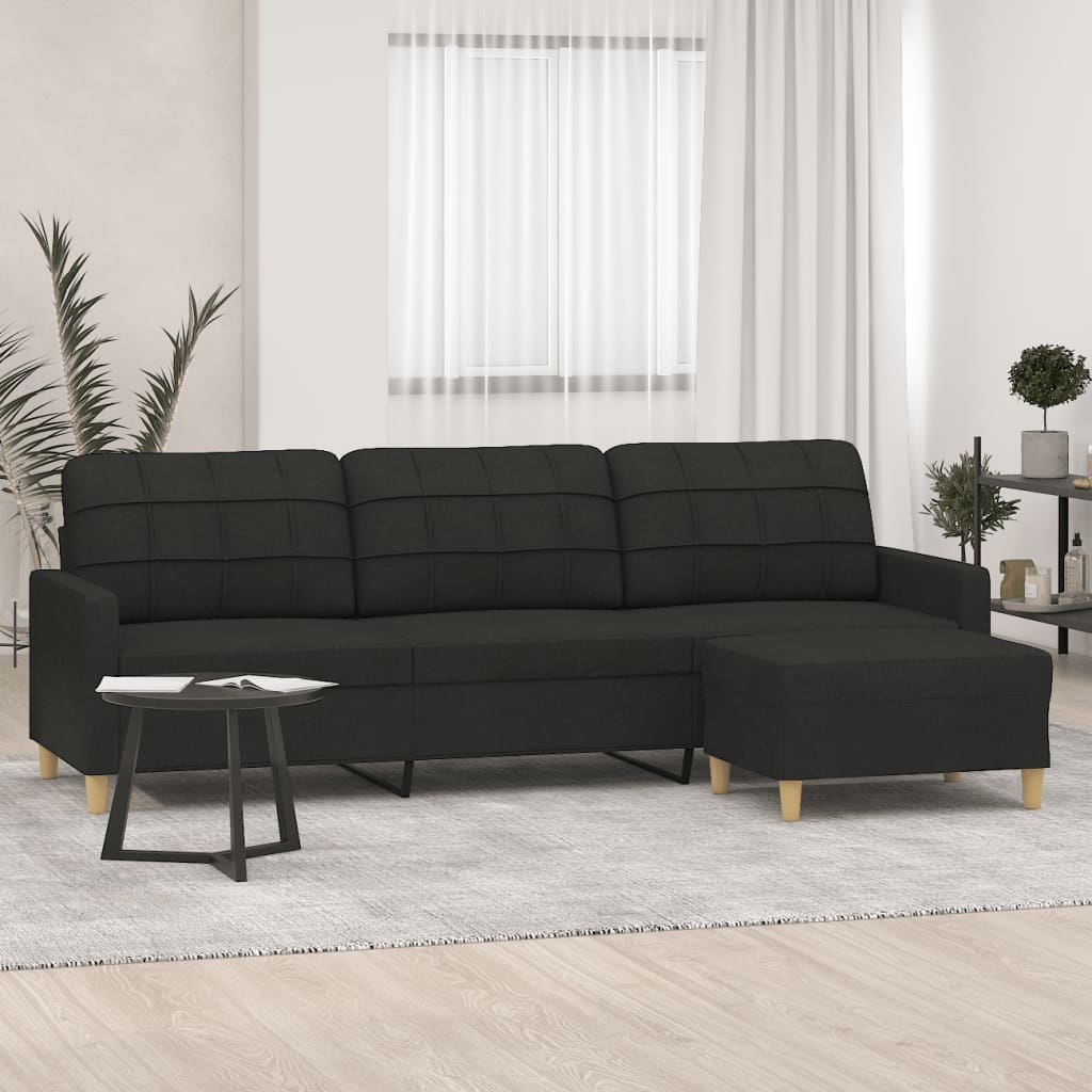 vidaXL 3 személyes fekete szövet kanapé lábtartóval 210 cm