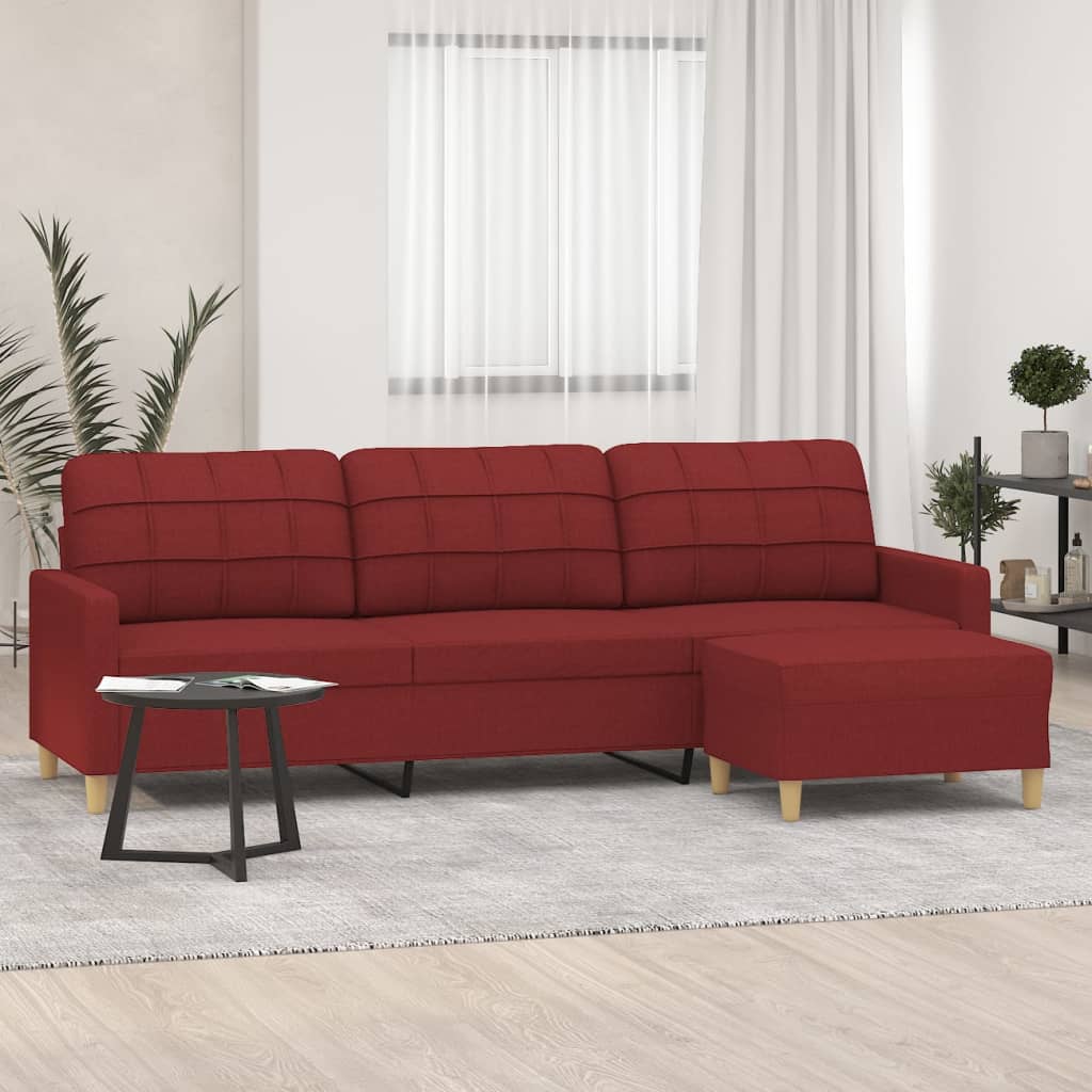 vidaXL 3 személyes bordó szövet kanapé lábtartóval 210 cm