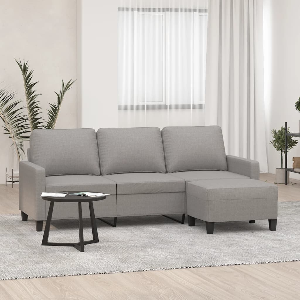 vidaXL 3 személyes világosszürke szövet kanapé lábtartóval 180 cm