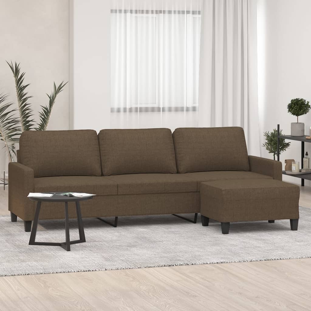 vidaXL 3 személyes barna szövet kanapé lábtartóval 210 cm