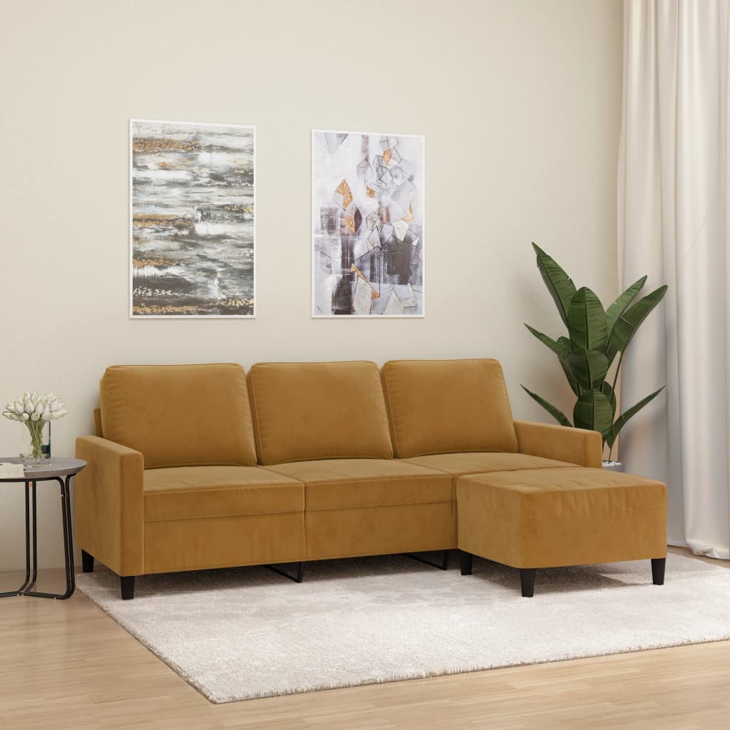vidaXL 3 személyes barna bársonykanapé lábtartóval 180 cm