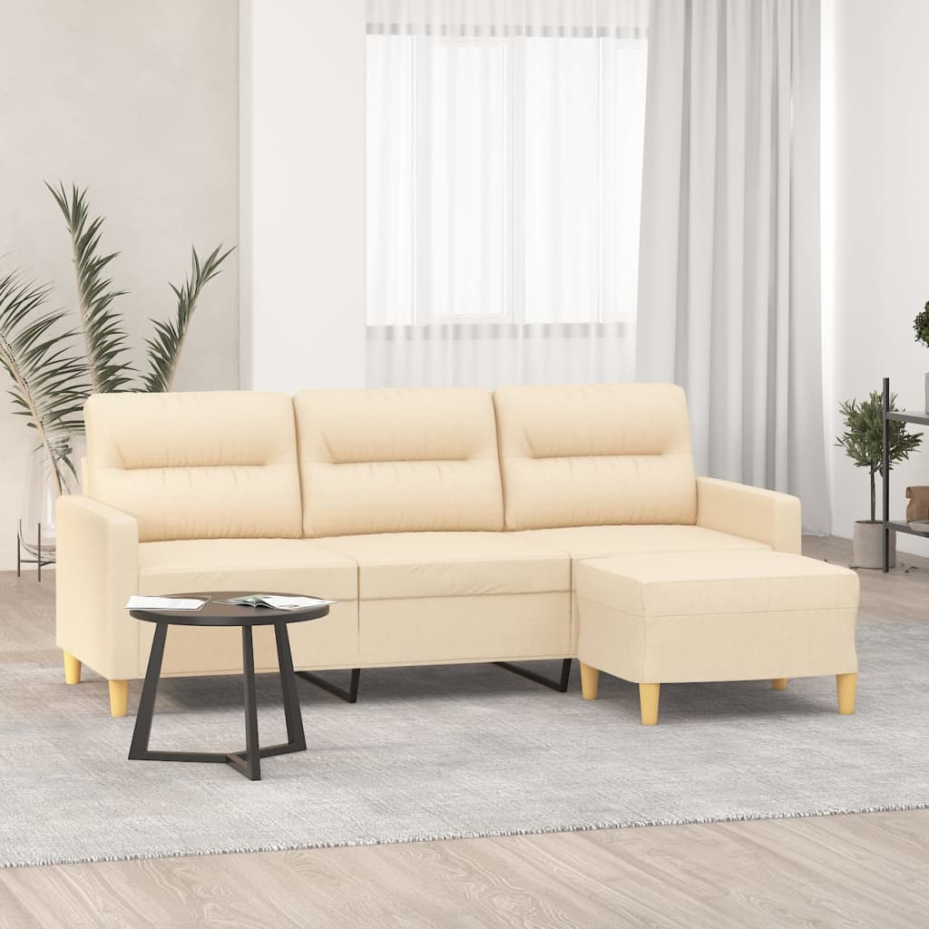 vidaXL 3 személyes krémszínű szövet kanapé lábtartóval 180 cm