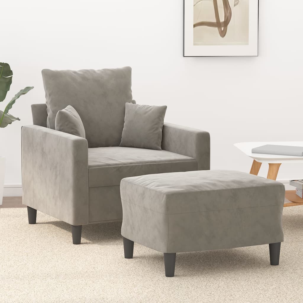 vidaXL világosszürke bársony kanapéfotel lábtartóval 60 cm