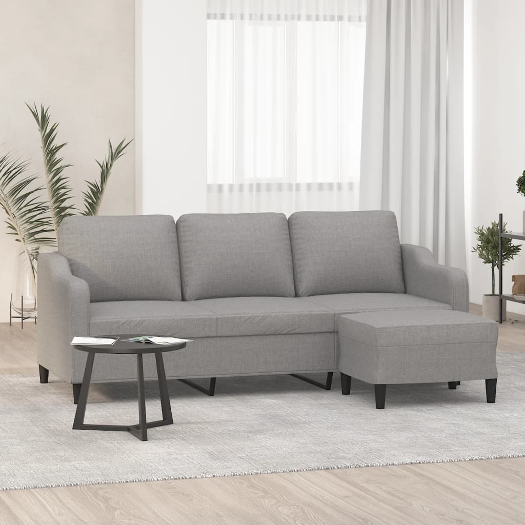 vidaXL 3 személyes világosszürke szövet kanapé lábtartóval 180 cm