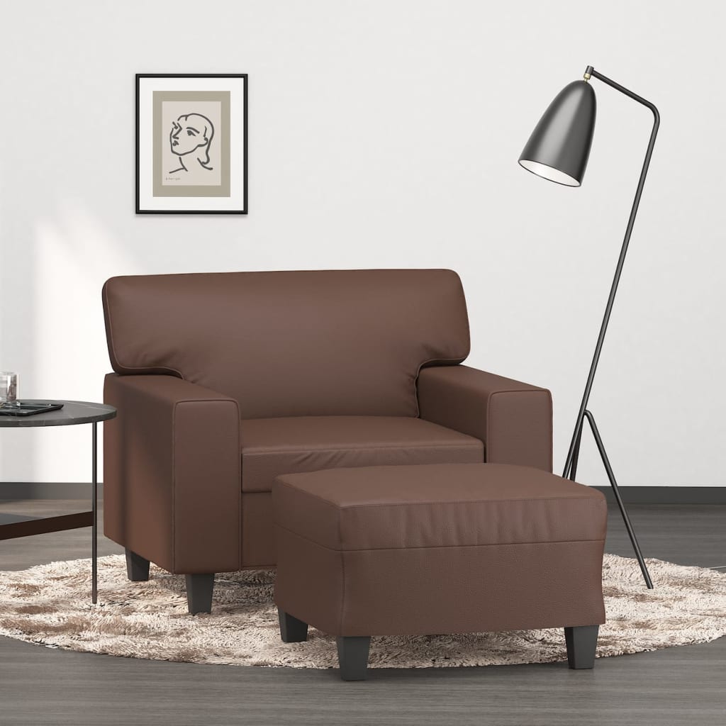 vidaXL barna műbőr kanapéfotel lábtartóval 60 cm