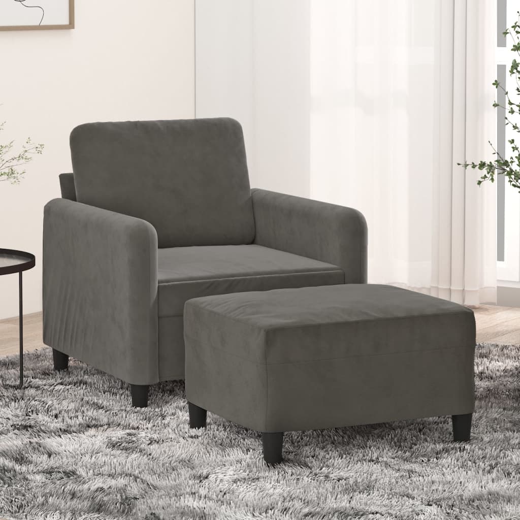 vidaXL sötétszürke bársony kanapéfotel lábtartóval 60 cm