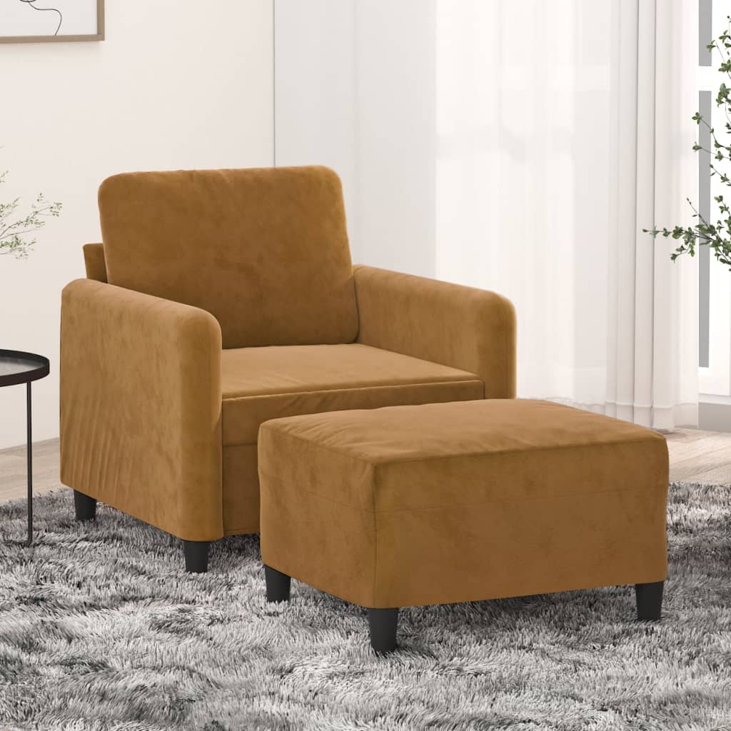 vidaXL barna bársony kanapéfotel lábtartóval 60 cm
