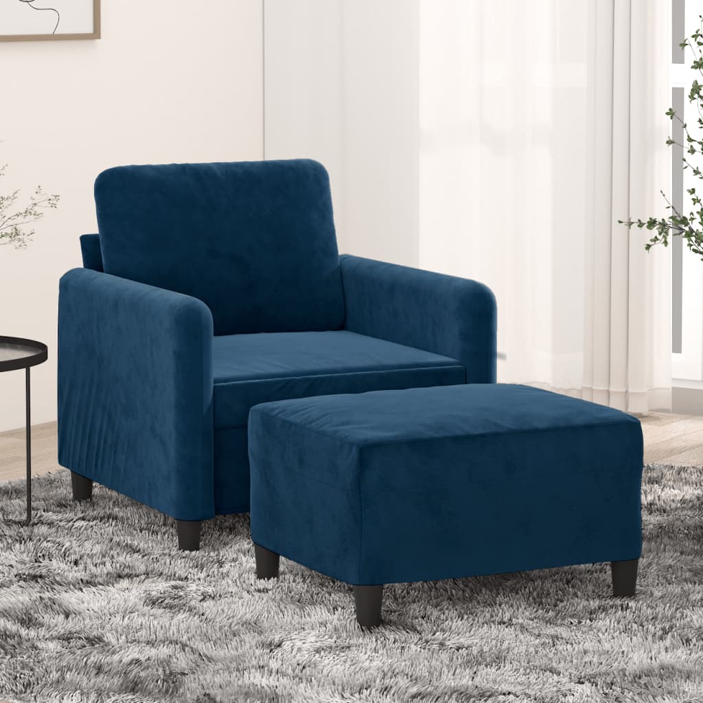 vidaXL kék bársony kanapéfotel lábtartóval 60 cm