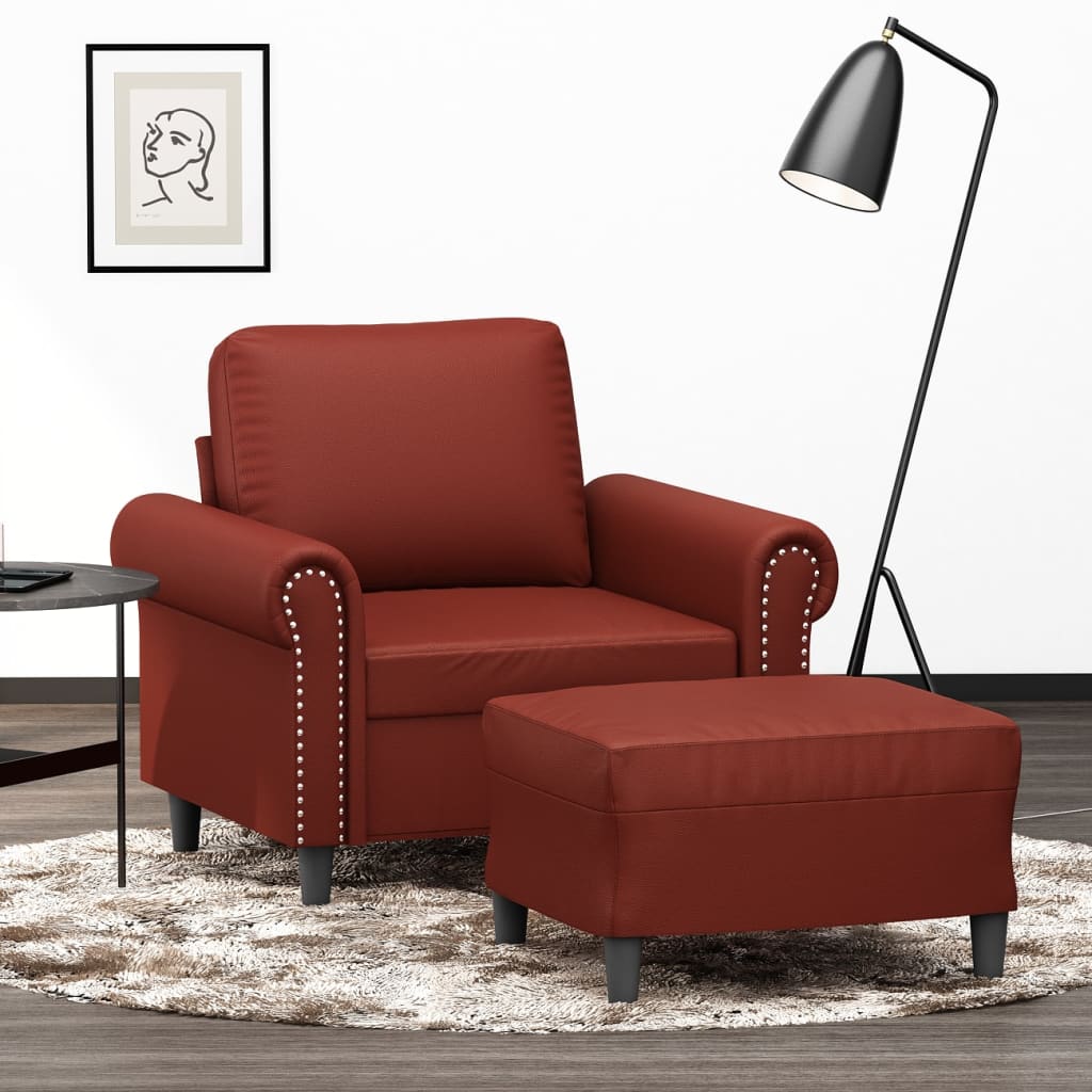 vidaXL bordó műbőr kanapéfotel lábtartóval 60 cm