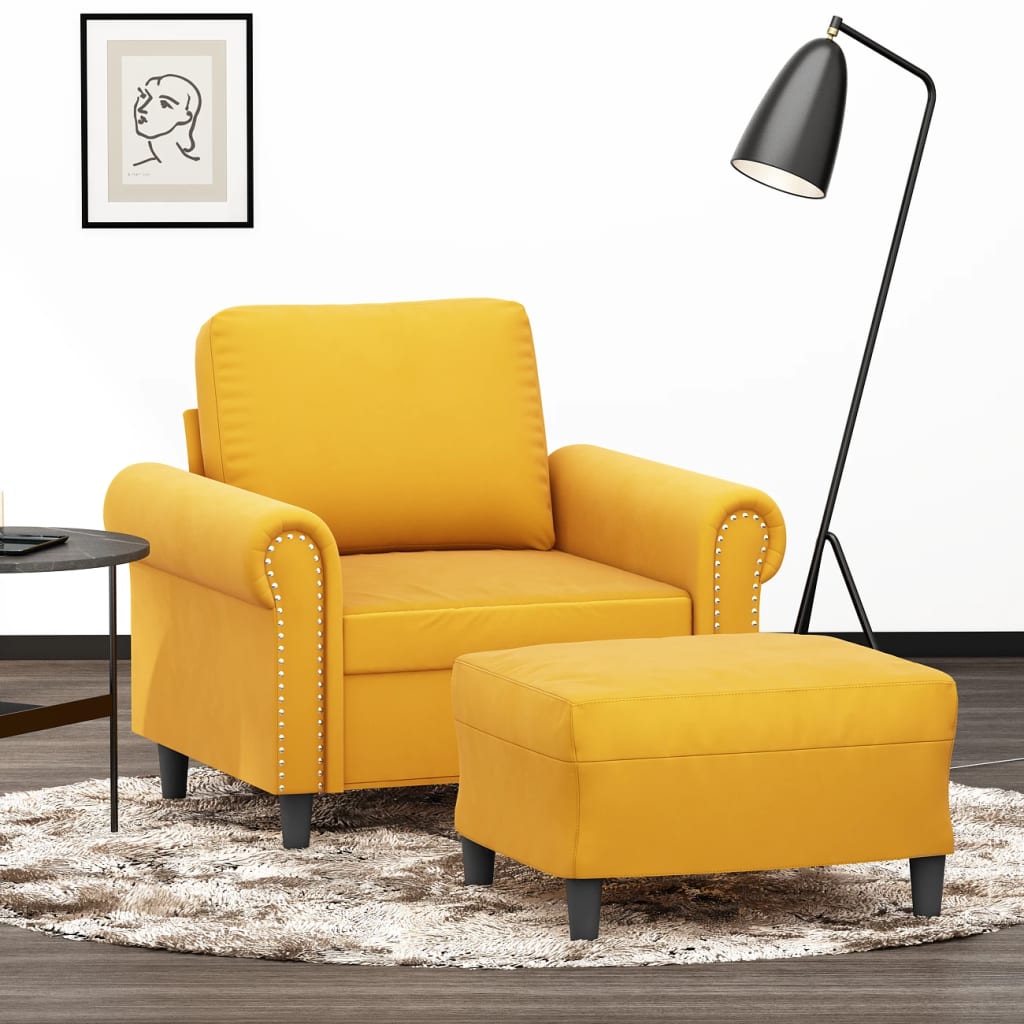 vidaXL világossárga bársony kanapéfotel lábtartóval 60 cm