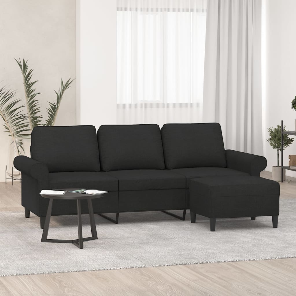 vidaXL 3 személyes fekete szövet kanapé lábtartóval 180 cm