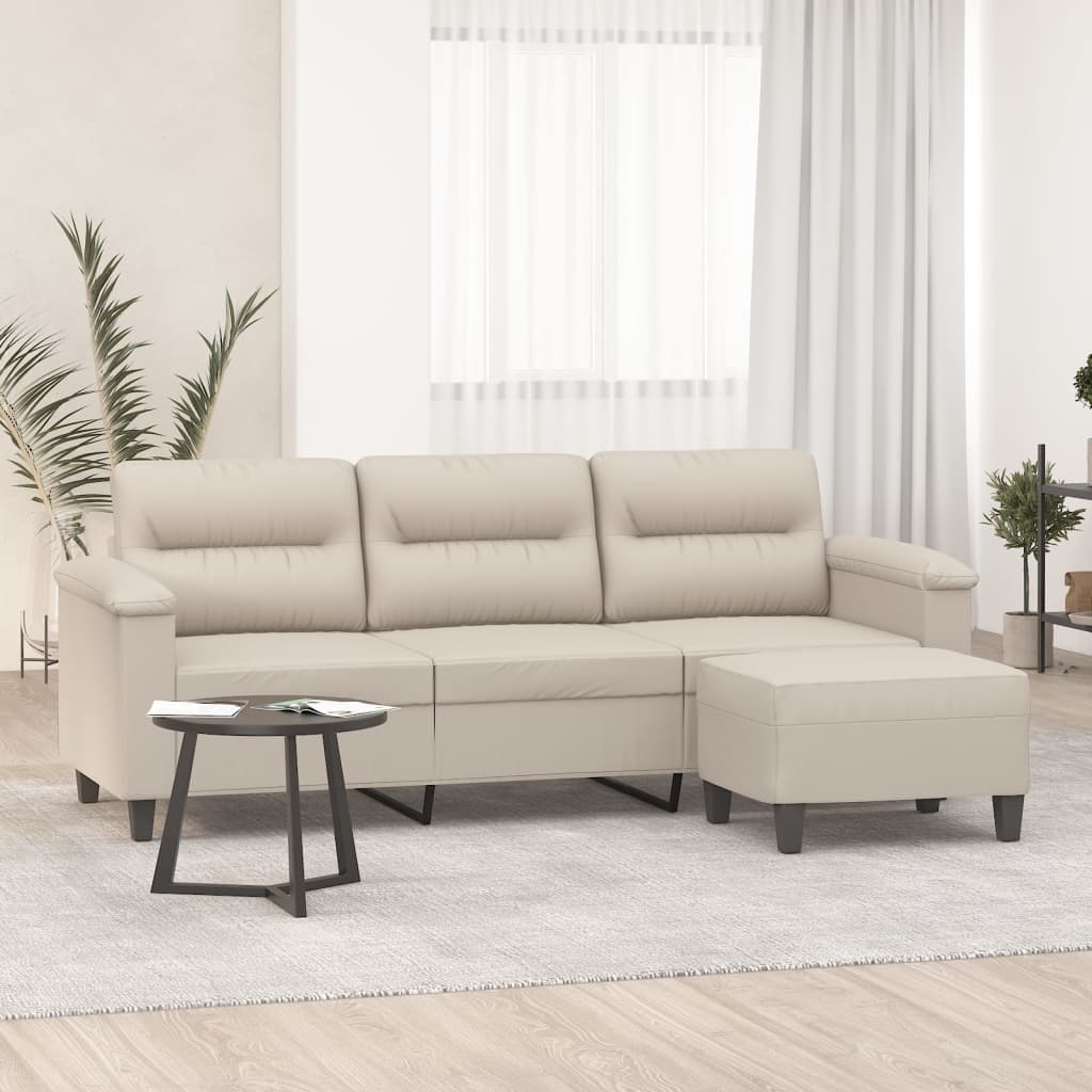 vidaXL 3 személyes krémszínű mikroszálas kanapé lábtartóval 180 cm