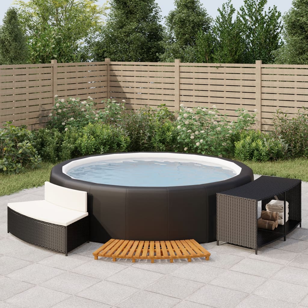 vidaXL fekete polyrattan és tömör akácfa jakuzzi-keret