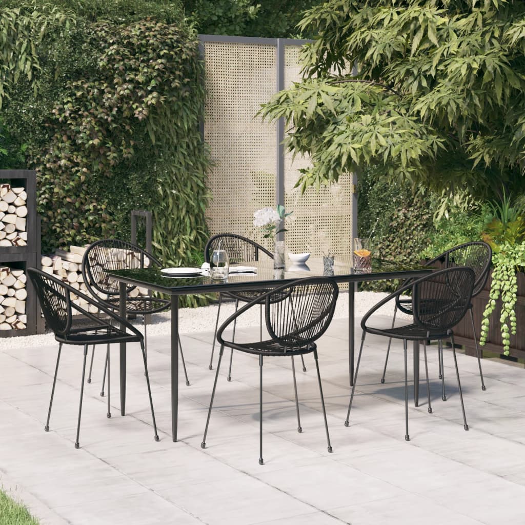vidaXL 7 részes fekete PVC rattan kerti étkezőgarnitúra