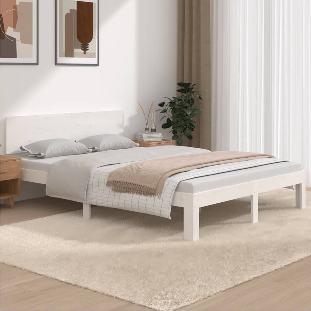 vidaXL fehér tömör fenyőfa ágykeret 135 x 190 cm Double