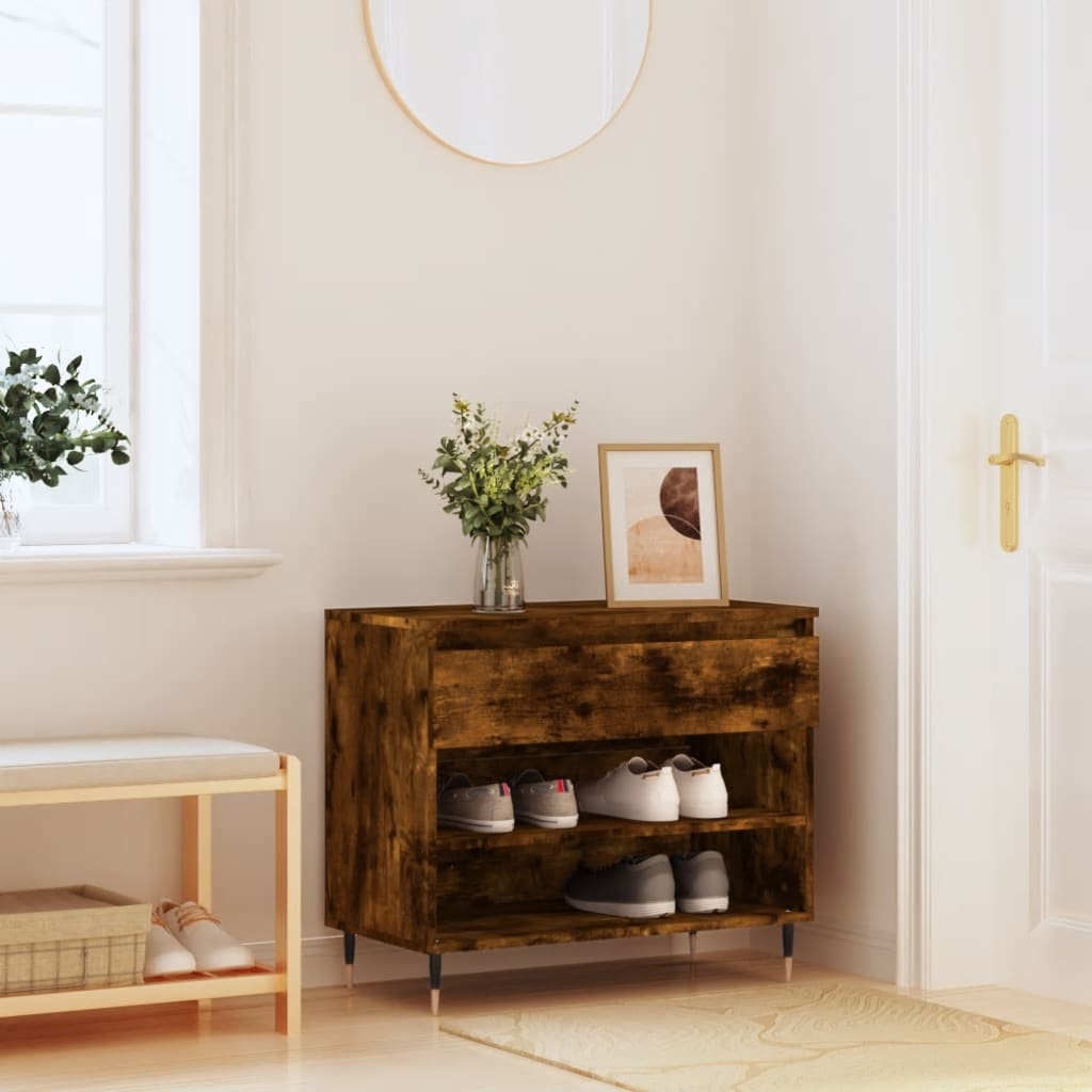 vidaXL füstös tölgyszínű szerelt fa cipősszekrény 70 x 36 x 60 cm